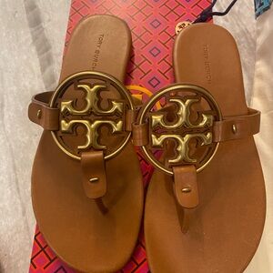Tory Burch Tan Sandals with Gold Accents